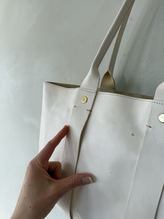 Clare V. Vivier La Tropezienne White Leather Shopper Tote Laptop Work Bag Troupe - Picture 5 of 12